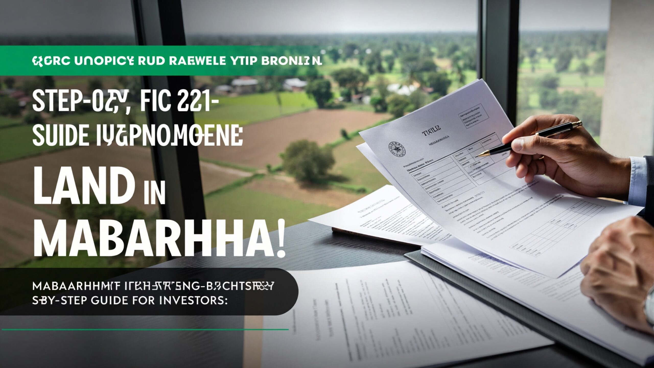 Close-up of a hand holding investment documents over a desk with a scenic window view; banner promotes a step-by-step guide for investors.