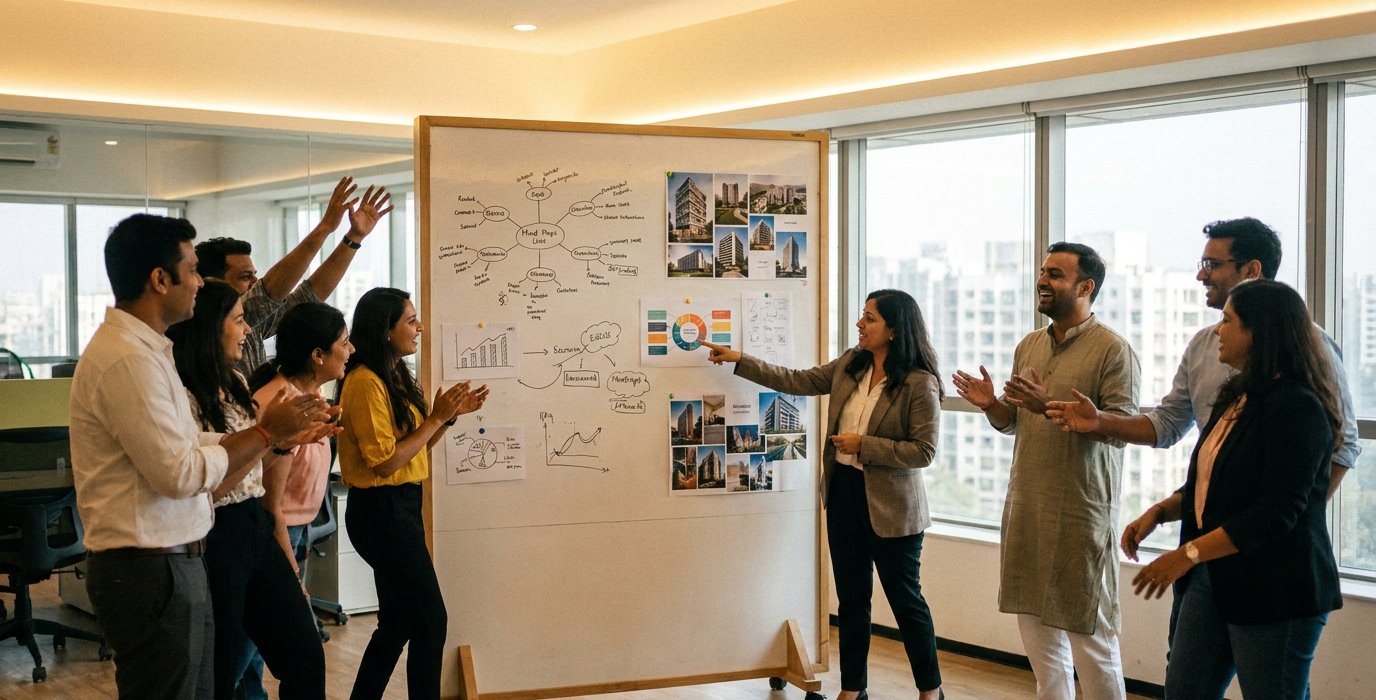 real estate marketing strategy india  creative team at brand campaign planning for land project 2025