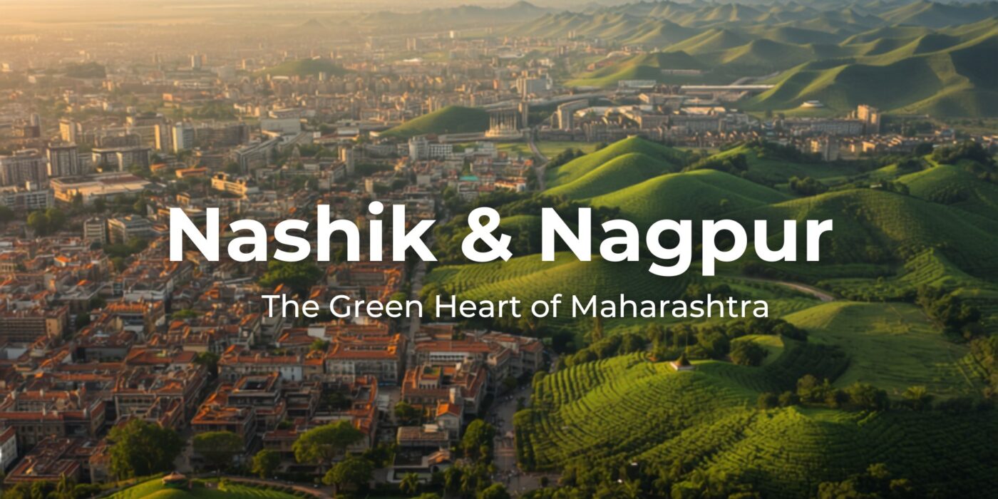 aerial view of nashik and nagpur cityscape at golden hour