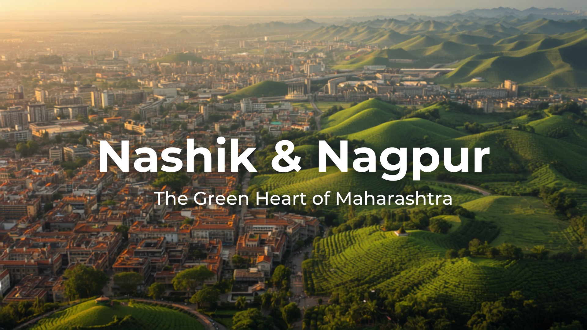 Aerial view of Nashik and Nagpur cityscape at golden hour
