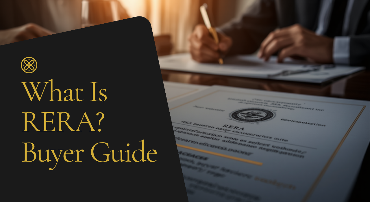 rera registration documents with a seal and a buyer reviewing papers with a developer  what is rera buyer protection