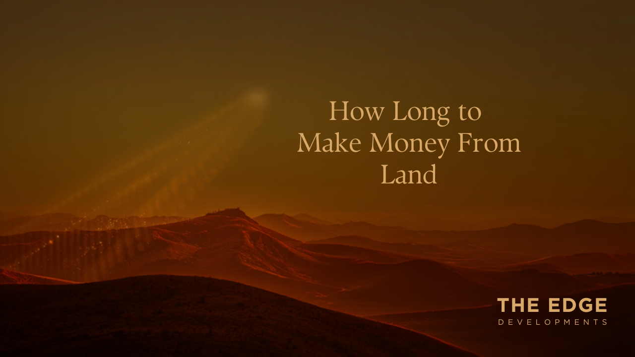 Indian landscape with an upward financial growth chart and rupee motif — land investment returns timeline