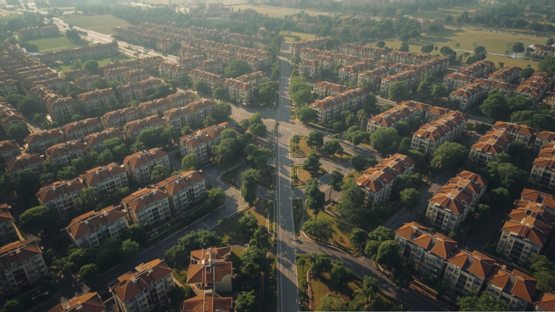 Aerial view of Pune Pimpri-Chinchwad residential township with tree-lined streets