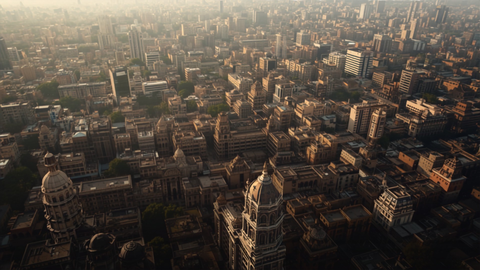 Aerial view of Mumbai suburban skyline contrasted with historic architecture