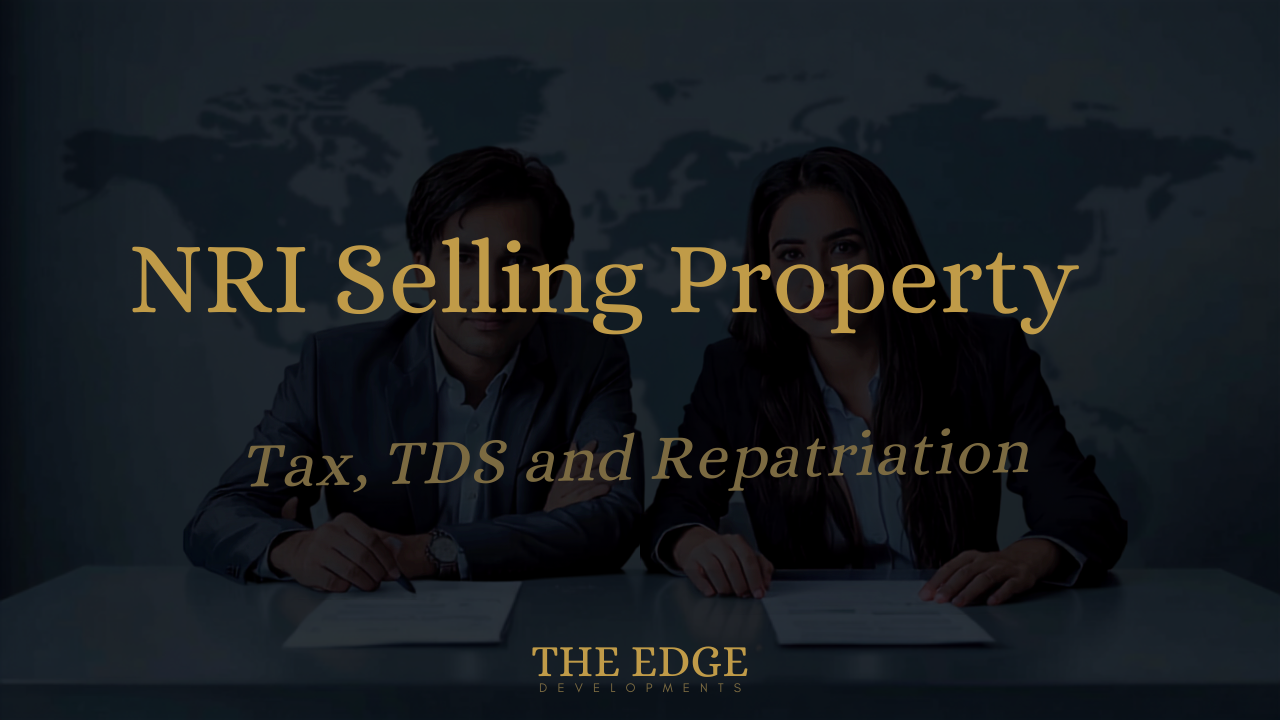 NRI family with property-sale papers and a wire-transfer receipt — NRI selling property in India, tax and repatriation
