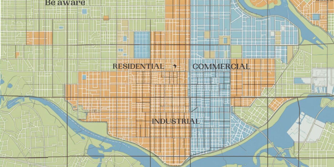 detailed urban zoning map illustration with color coded land parcels