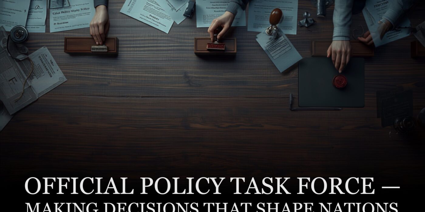 government task force meeting room with documents
