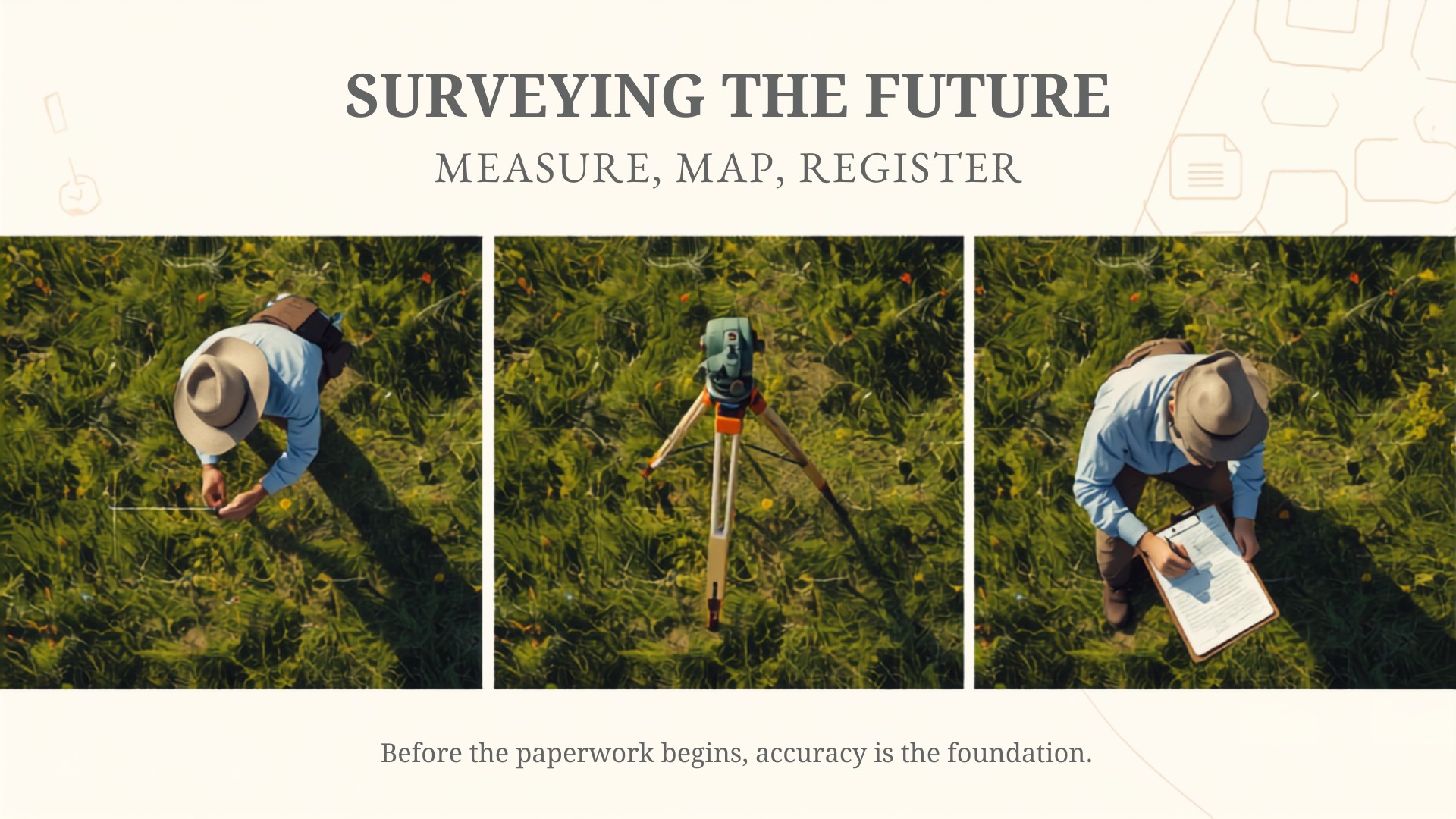 Surveyor measuring plot before registration paperwork