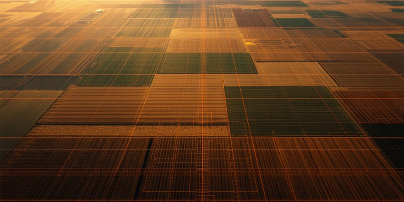 aerial drone view of subdivided agricultural land plots with boundary lines