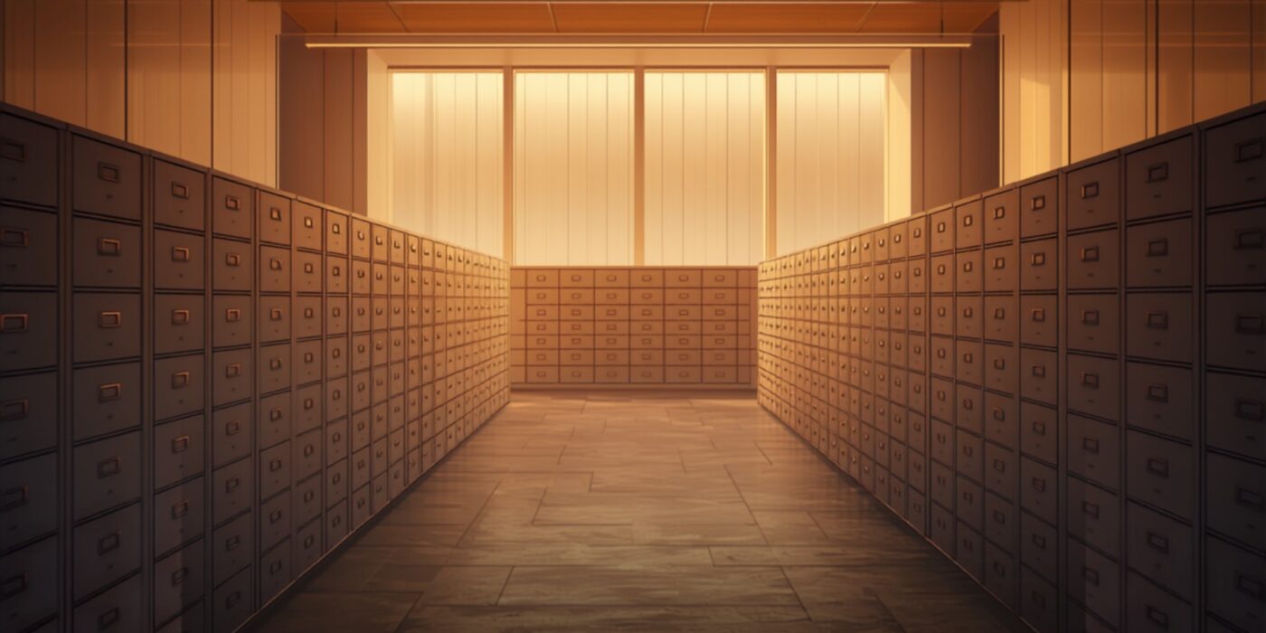 Modern archive room interior representing document registration records